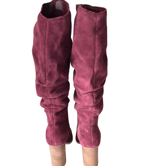 NineWest Suede Wine High Shaft Slouch Heeled Boots - Picture 7 of 15
